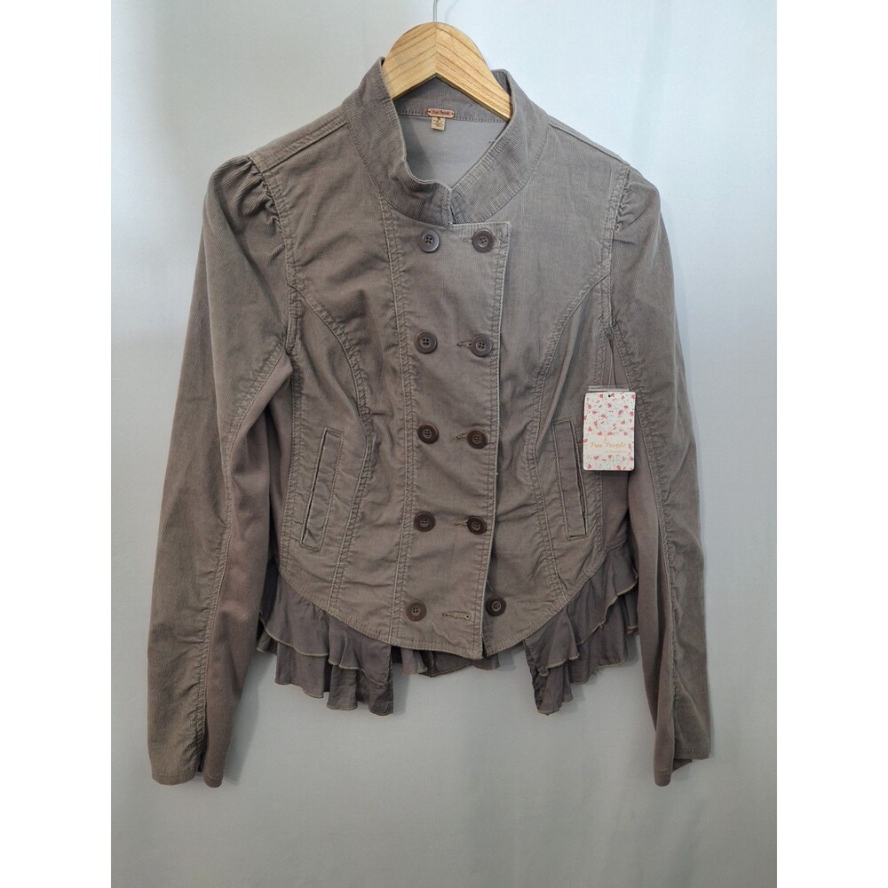 NWT Free People Corduroy Peplum Jacket Sz 8 Ruffles Button Up Military Bohemian